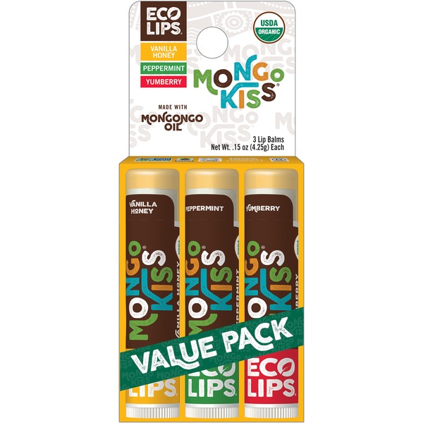 Eco Lips - Bálsamo labial, Mongo Kiss, paquete de 3