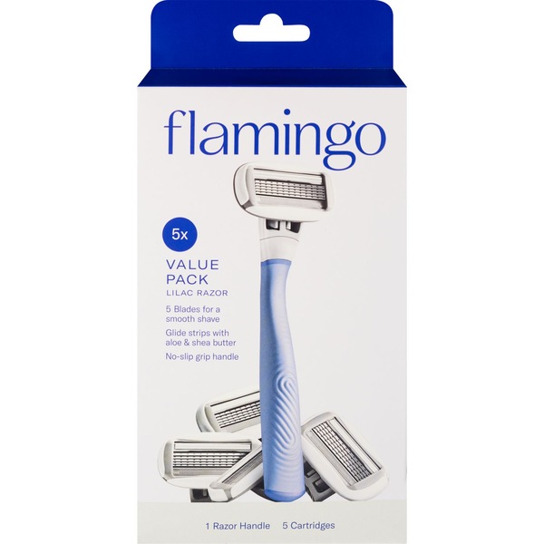 Flamingo Lilac 5-Blade Razor + 5 Razor Blade Refills