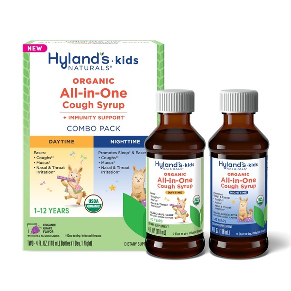 Hyland's Naturals Kids Organic All-in-One Cough Syrup Combo Pack, Grape