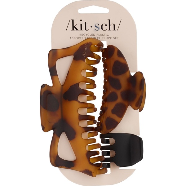 Kitsch Assorted Jumbo Claw Clips, Leopard/Black, 3 CT