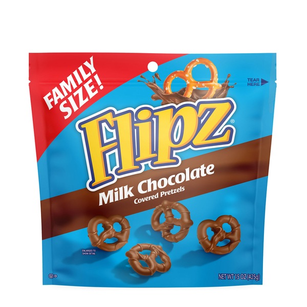 Flipz Chocolate Covered Pretzels Family Size Pouch, Milk Chocolate, 15 oz