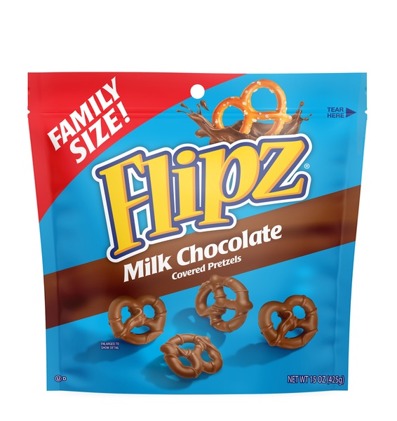 Flipz Chocolate Covered Pretzels Family Size Pouch, Milk Chocolate, 15 oz