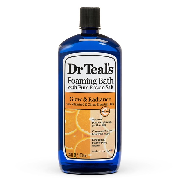 Dr Teal’s Foaming Bath With Pure Epsom Salt, Glow & Radiance, Vitamin C and Citrus Essential Oil, 34 OZ