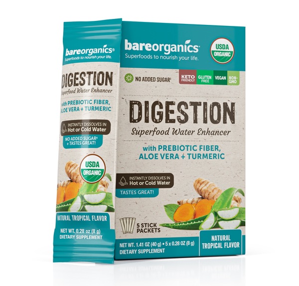 BareOrganics Digestive Health Blend Superfood Water Enhancer, Natural Tropical Flavor, 5 CT