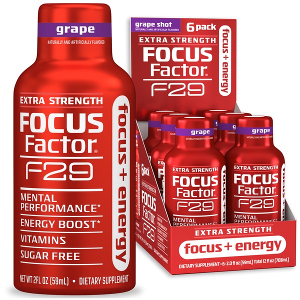 Focus Factor F29 Focus + Energy Shot,  Grape, 6 CT