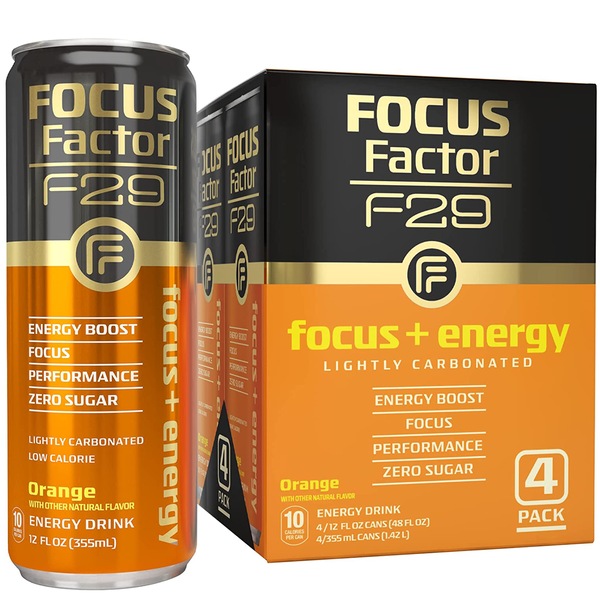 Focus Factor F29 Focus + Energy Drink, Orange, 12 OZ, 4 CT