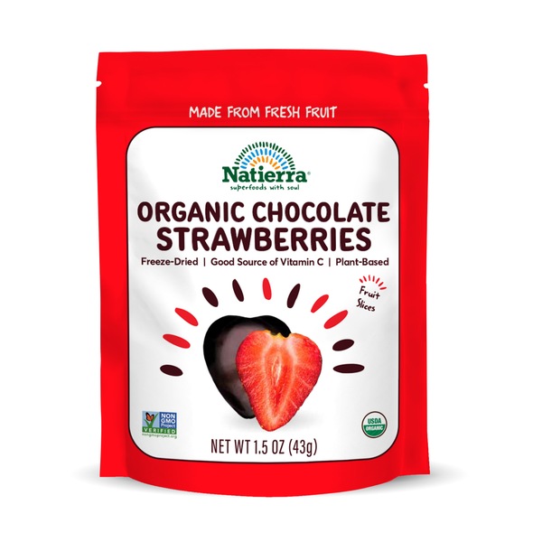 Natierra Organic Chocolate Covered Freeze-Dried Strawberry Slices, 1.5 oz