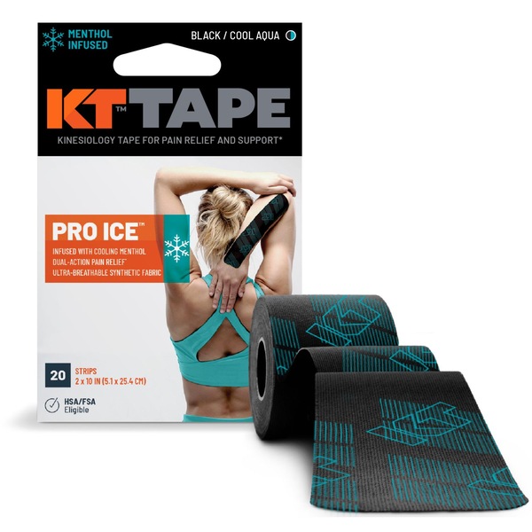 KT Tape Pro Ice Menthol Infused Sports Tape Strips, 20 CT