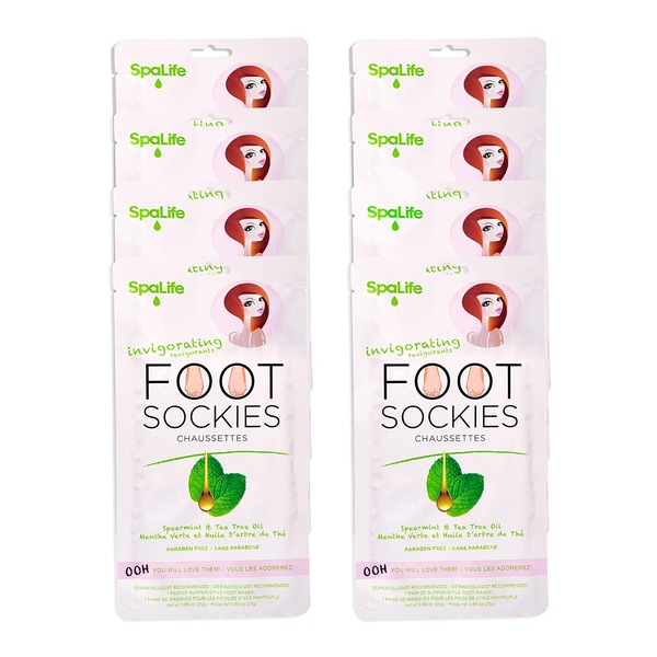 Spa Life Pink Invigorating Foot Sockies Spearmint & Tea Tree Oil, 8CT