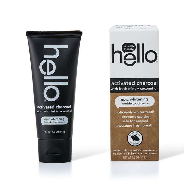 Hello - Pasta dental blanqueadora con carbón activo, con flúor, 4 oz