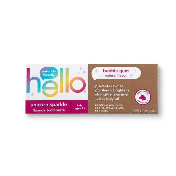 hello Kids Unicorn Sparkle Fluoride Toothpaste for ages 2+, Bubble Gum