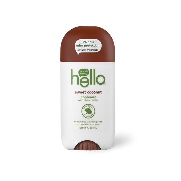 hello Sweet Coconut Deodorant with Shea Butter, No Aluminum + No Baking Soda, Vegan & Parabens Free 2.6oz