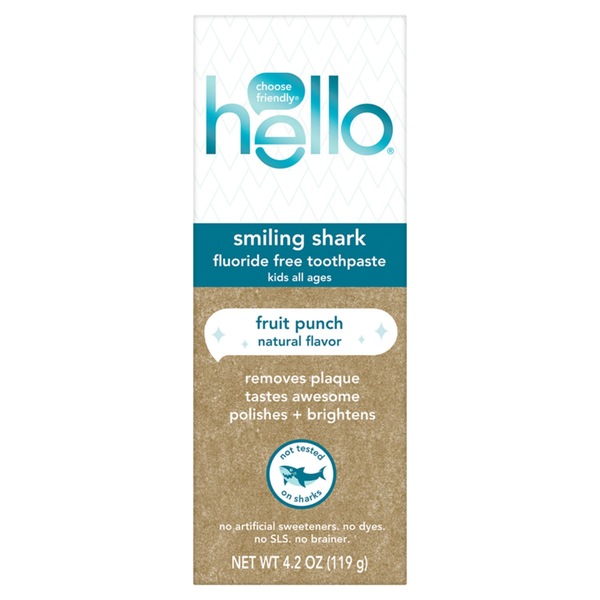 hello Kids Smiling Shark Fluoride Free Toothpaste, Fruit Punch, 4.2 OZ