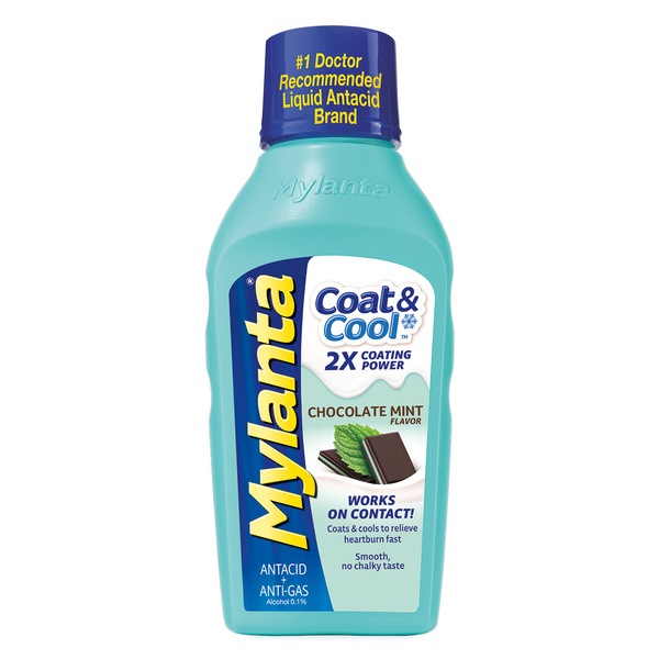 Mylanta Coat & Cool Liquid Antacid + Anti-Gas Relief, Chocolate Mint Flavor, 12 OZ