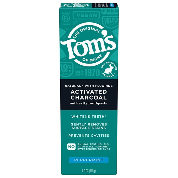 Tom's of Maine Activated Charcoal Anticavity Toothpaste, Peppermint, 4 OZ