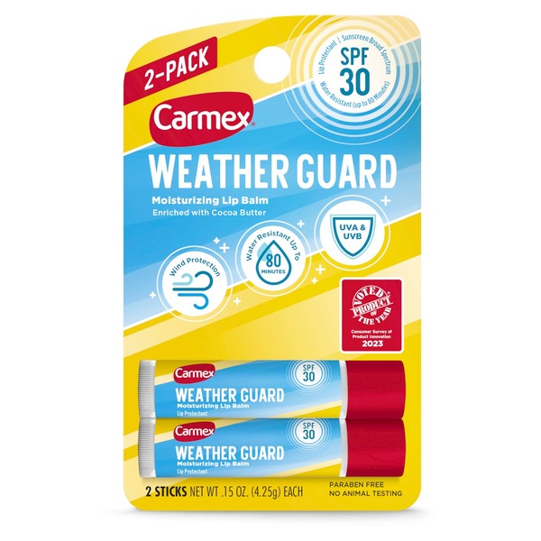 Carmex Weather Guard Moisturizing Lip Balm Sticks, SPF 30 Sunscreen Broad Spectrum, 2 CT