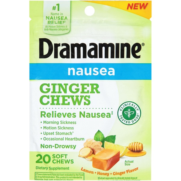 Dramamine Non-Drowsy Nausea Relief Ginger Soft Chews, 20 CT