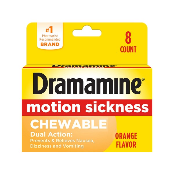 Dramamine Motion Sickness Chewable Tablets, Orange flavored, 8 CT