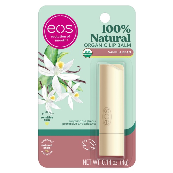 eos - Bálsamo labial en barra, 100% natural y orgánico, Vanilla Bean, 0.14 oz