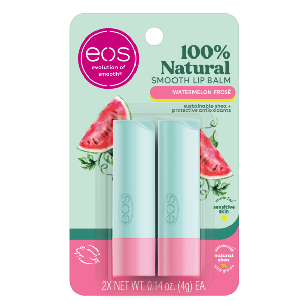 eos 100% Lip Balm Sticks, Natural Watermelon Frosé, 2 Pack