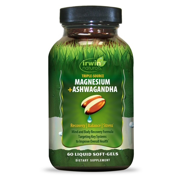 Irwin Naturals Magnesium + Ashwagandha Liquid Soft-gels, 60 CT