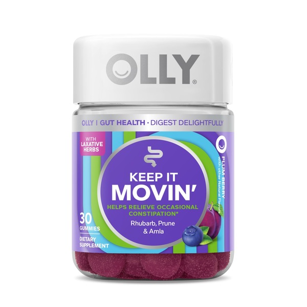 OLLY Keep it Moving Constipation Relief, Rhubarb, Prunes, Amla - Plum Berry Flavor, 30CT