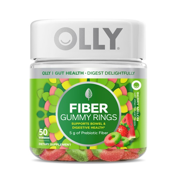 OLLY Fiber Gummy Rings, FOS, 5 g Prebiotic - Strawberry Watermelon Flavor, 50CT