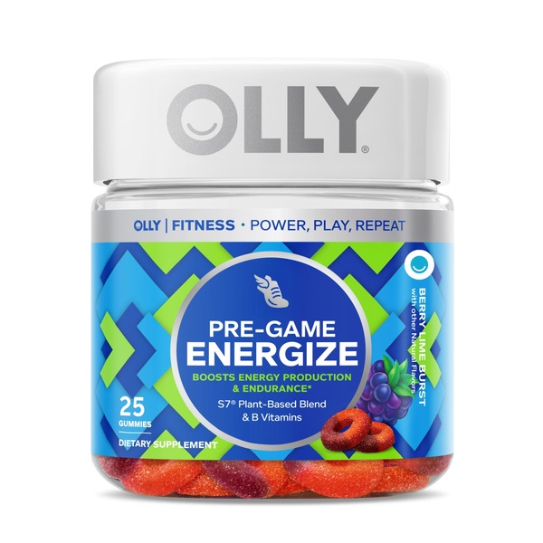 OLLY Pre-Game Energy Gluten Free Gummies, Berry Lime Flavor, 25 CT