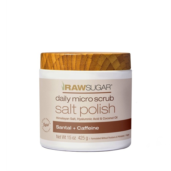 Raw Sugar Daily Micro Scrub Salt Polish, Santal + Caffeine, 15 OZ