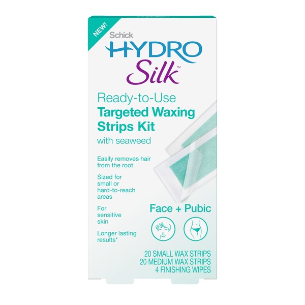 Schick Hydro Silk Ready-to-Use Targeted Waxing Strips Kit for Face & Pubic, 40 CT