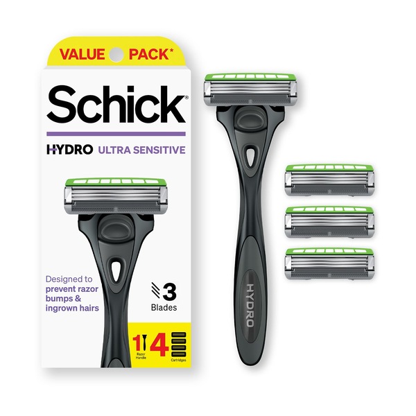 Schick Hydro Sensitive Slim Head 3-Blade Razor + 4 Razor Blade Refills