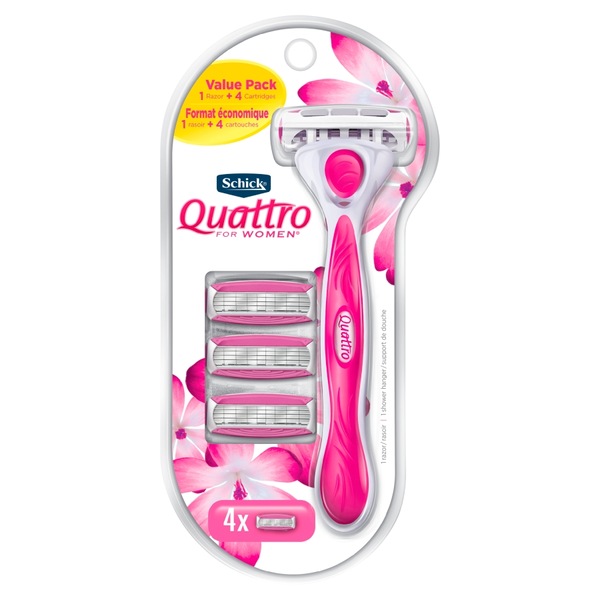 Schick Quattro Women's Razor + 3 Razor Blade Refills