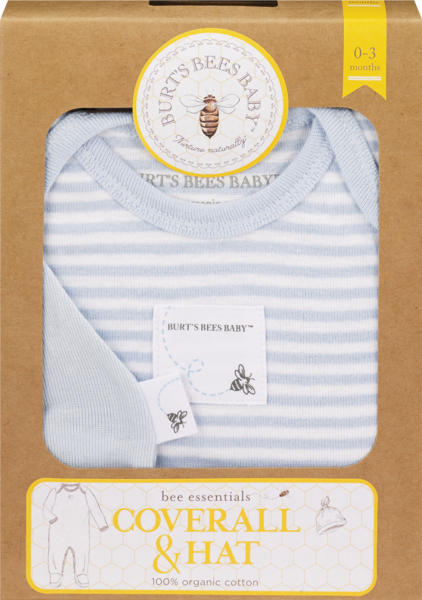 Burt's Bees Striped Coverall & Solid Hat, Sky Stripes