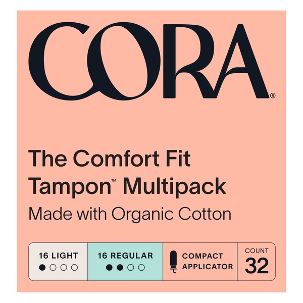 Cora The Comfort Fit Organic Cotton Tampons, Light and Regular Variety Pack, 32 CT