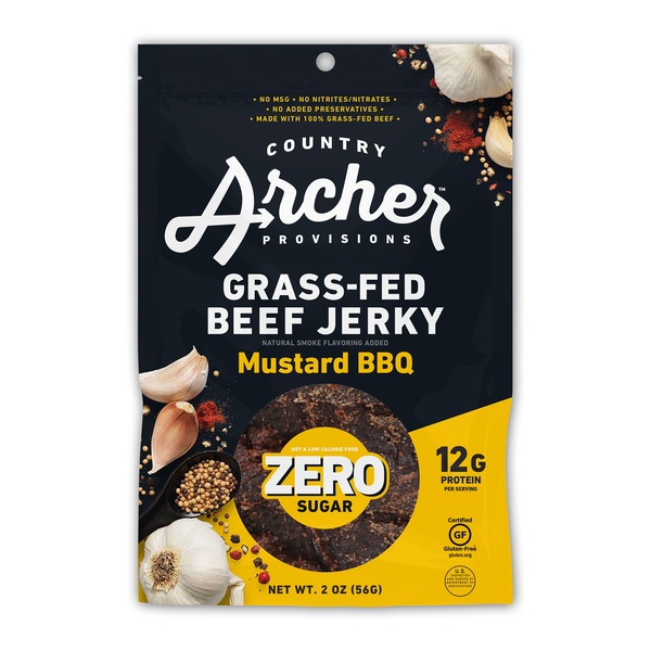 Country Archer Mustard BBQ Grass-Fed Beef Jerky, Zero Sugar, 2 oz