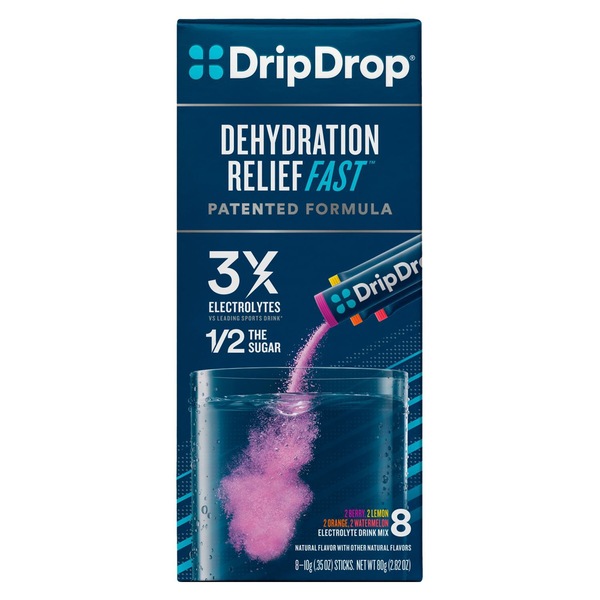 Drip Drop Dehydration Relief Fast Variety Pack Electrolyte Powder Sticks, 8 CT