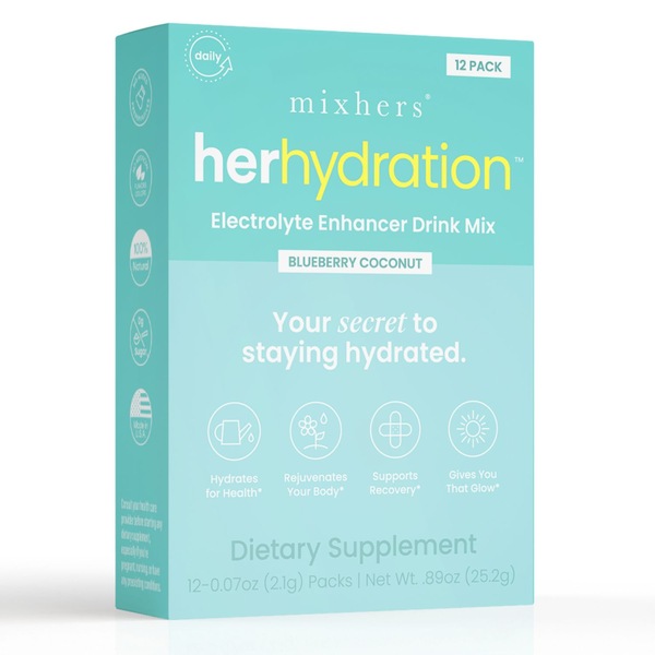 Mixhers Herhydration Electrolyte Enhancer Drink Mix, Blueberry Coconut, 12 CT