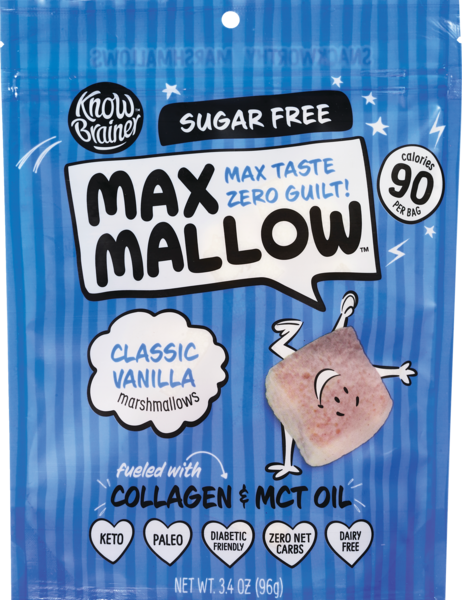 Max Mallow Classic Vanilla Keto Sugar Free Marshmallows, Fueled with Collagen & MCT Oil, 3.4 oz