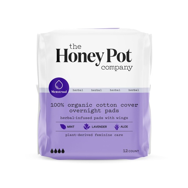 The Honey Pot Company Organic Herbal Pads, Overnight, 12 CT