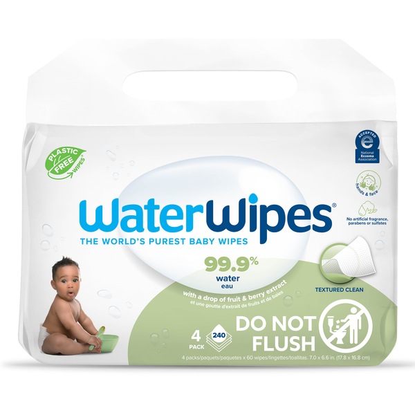 WaterWipes Plastic-Free Textured Clean, Toddler & Baby Wipes, 99.9% Water Based, Sensitive