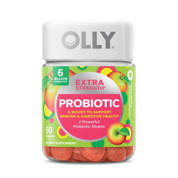 OLLY Extra Strength Probiotic Gummies, 6 Billion CFUs, 2 Probiotic Strains, 50CT