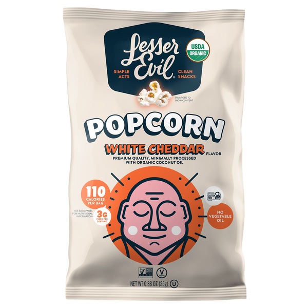 Lesser Evil, White Cheddar Popcorn, 0.88 Oz