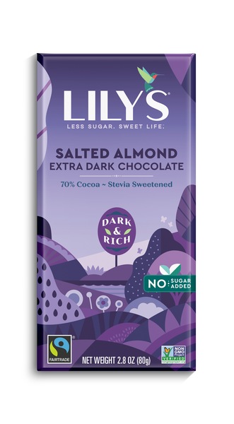 Lily's Salted Almond Stevia Extra Dark Chocolate Bar, 2.8 oz