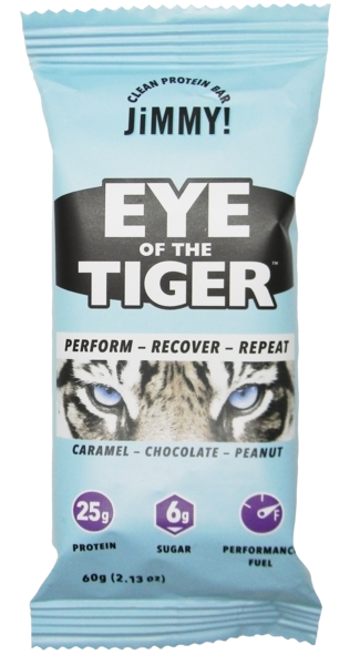 JiMMY! Eye of the Tiger - Barra proteica, caramelo, chocolate, maní, 2.13 oz