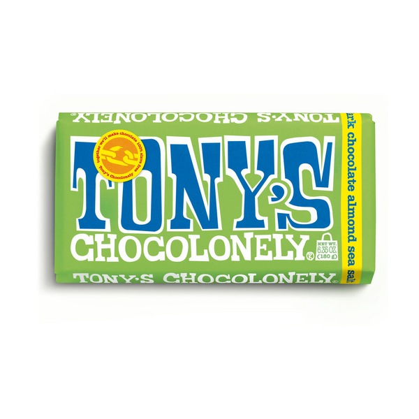 Tony's Chocolonely 51% Dark Chocolate Bar with Almonds and Sea Salt, 6.35 oz