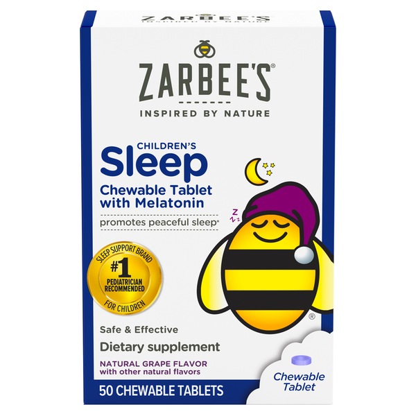 Zarbee's Naturals Children's Sleep with Melatonin Chewable Tablets, Grape, 50 CT