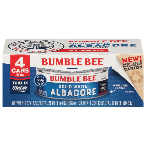 Bumble Bee Solid White Albacore Tuna in Water, 4 ct, 20 oz