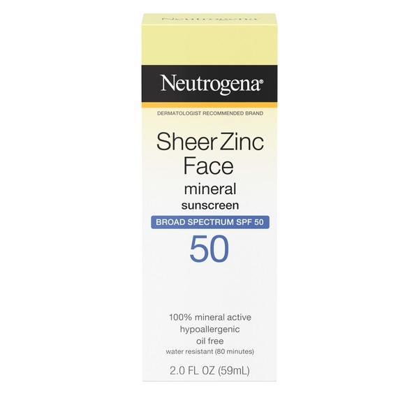 Neutrogena Sheer Zinc Dry-Touch Face Sunscreen with SPF 50, 2 OZ