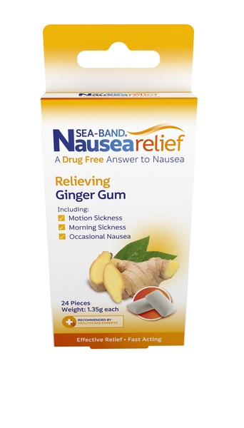 Sea-Band Nausea Relief Relieving Ginger Gum, 24 CT