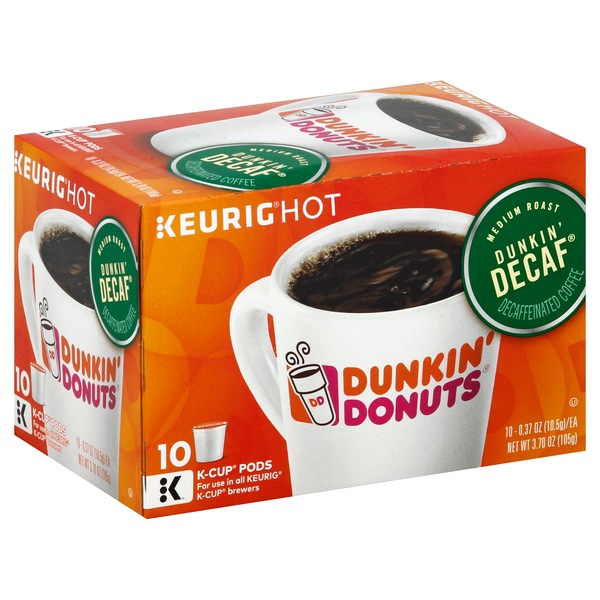 Dunkin' Donuts Coffee K-Cup Pods, Decaffeinated Medium Roast, 10 ct, 3.7 oz